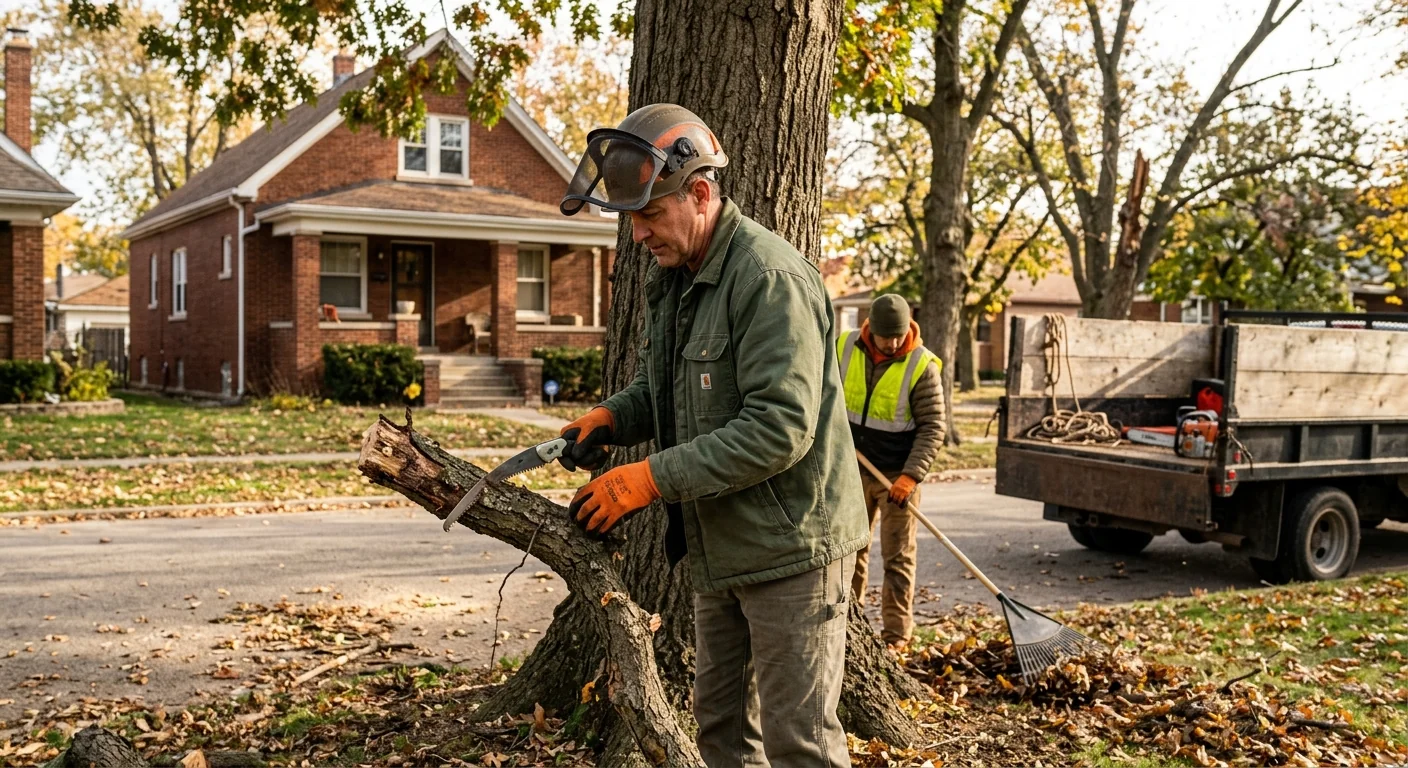 Cleared residential yard after brush removal in Bellwood neighborhood