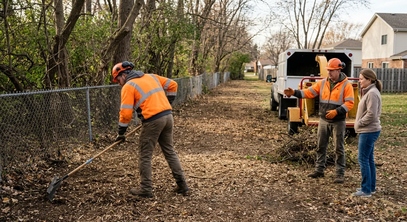 Cleared wooded edge showing open ground after vegetation cutback and haul-off