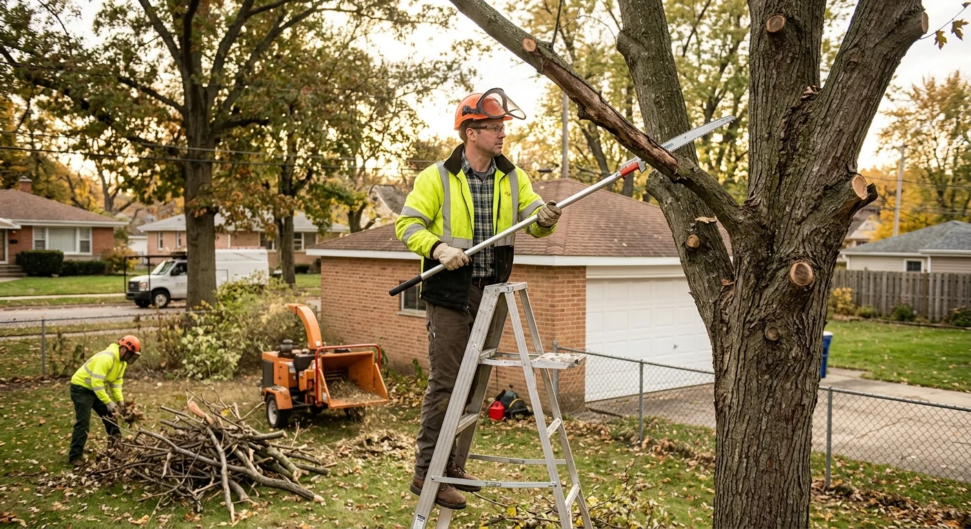 Crane lifting a large tree section over a Bellwood residential property