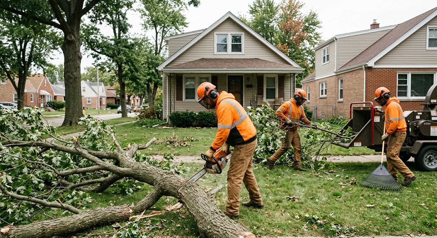 Crew clearing tree debris from a residential lot in Bellwood