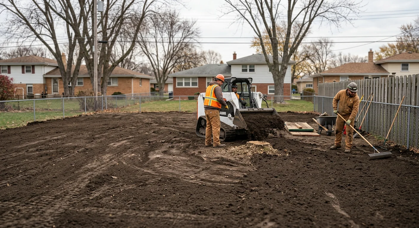Cleared backyard with fresh grading after crane tree removal in Bellwood