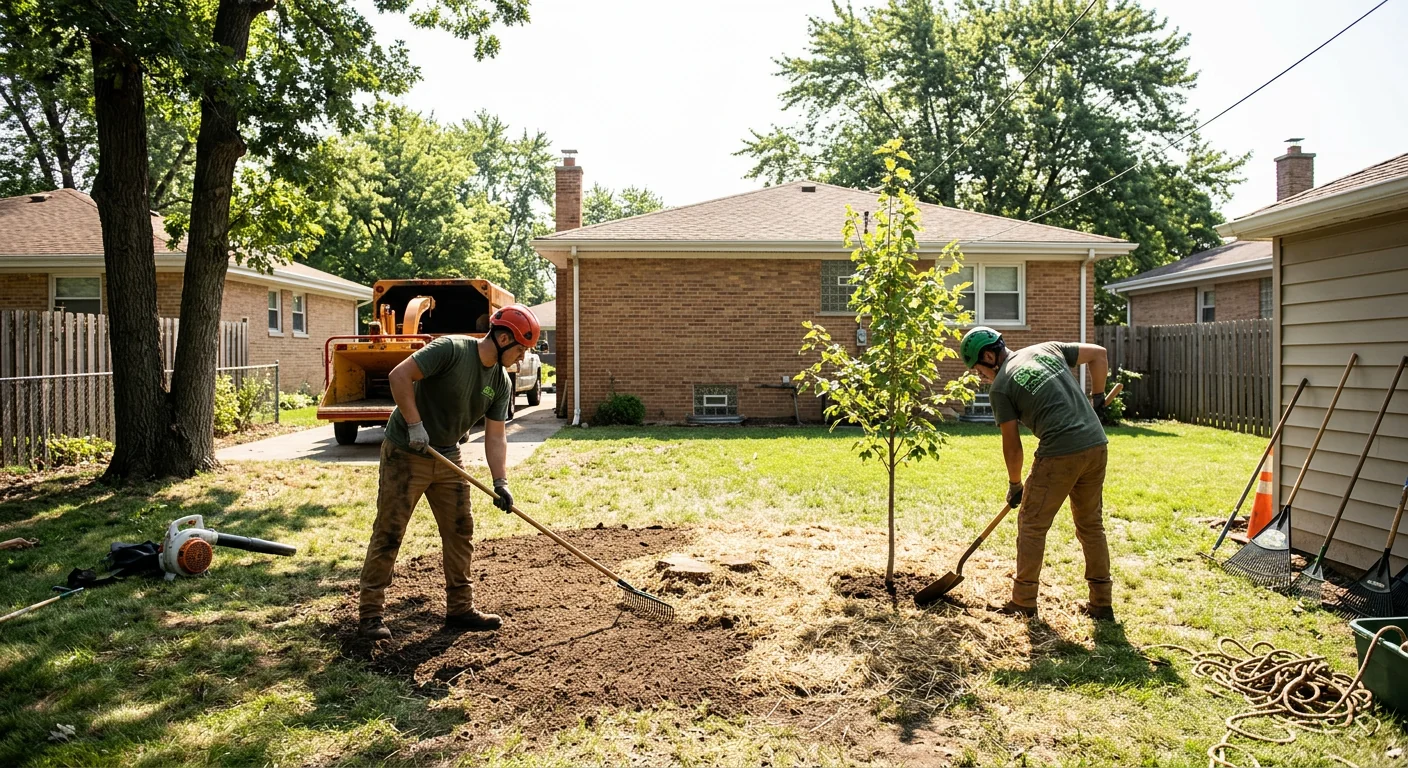 Open restored yard with sunlight reaching the ground after tree removal