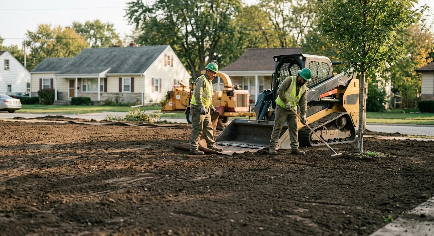 Restored open lot with graded soil ready for planting and improvement
