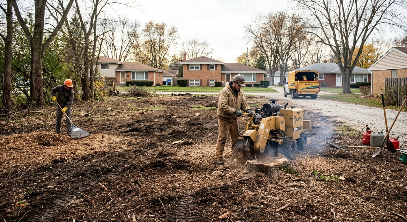 Restored open lot after brush removal and stump grinding in Bellwood