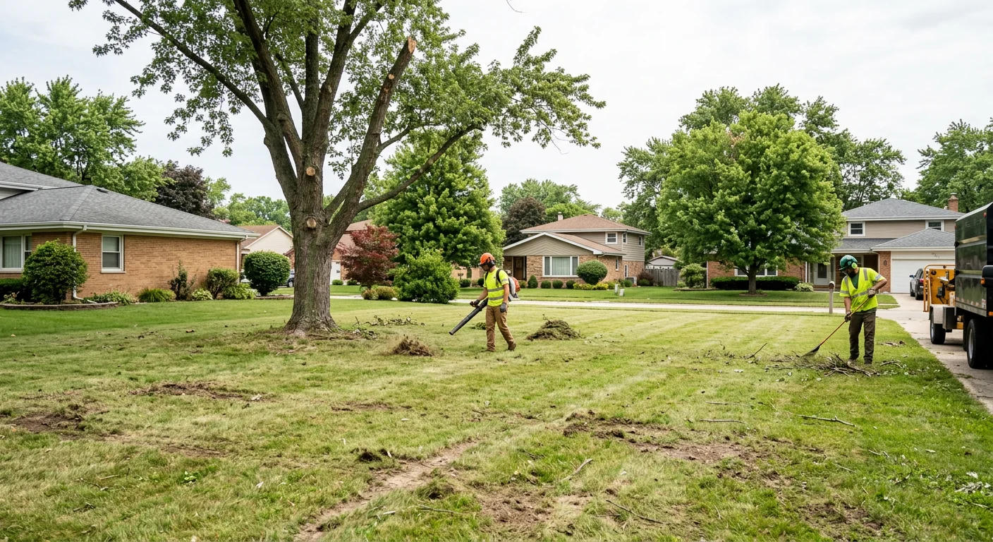 Wide view of cleared yard after downed branches were removed