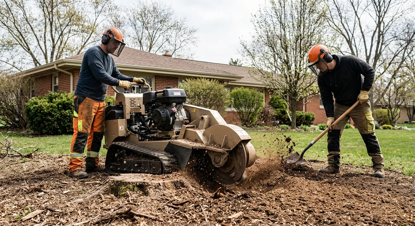 Stump grinding equipment in action reducing a stump below grade