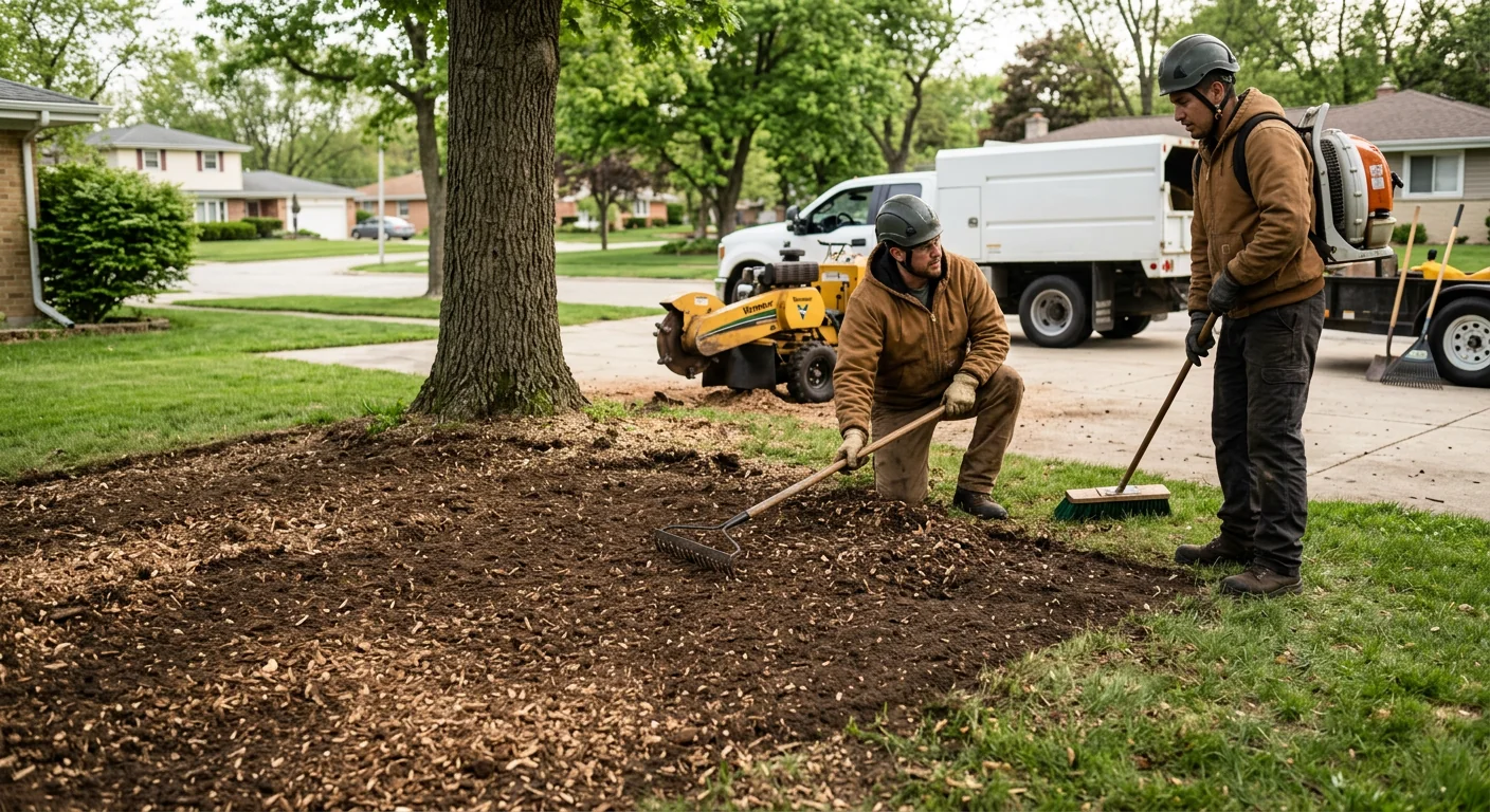 Finished result of a smoothed soil patch backfilled with fresh grindings