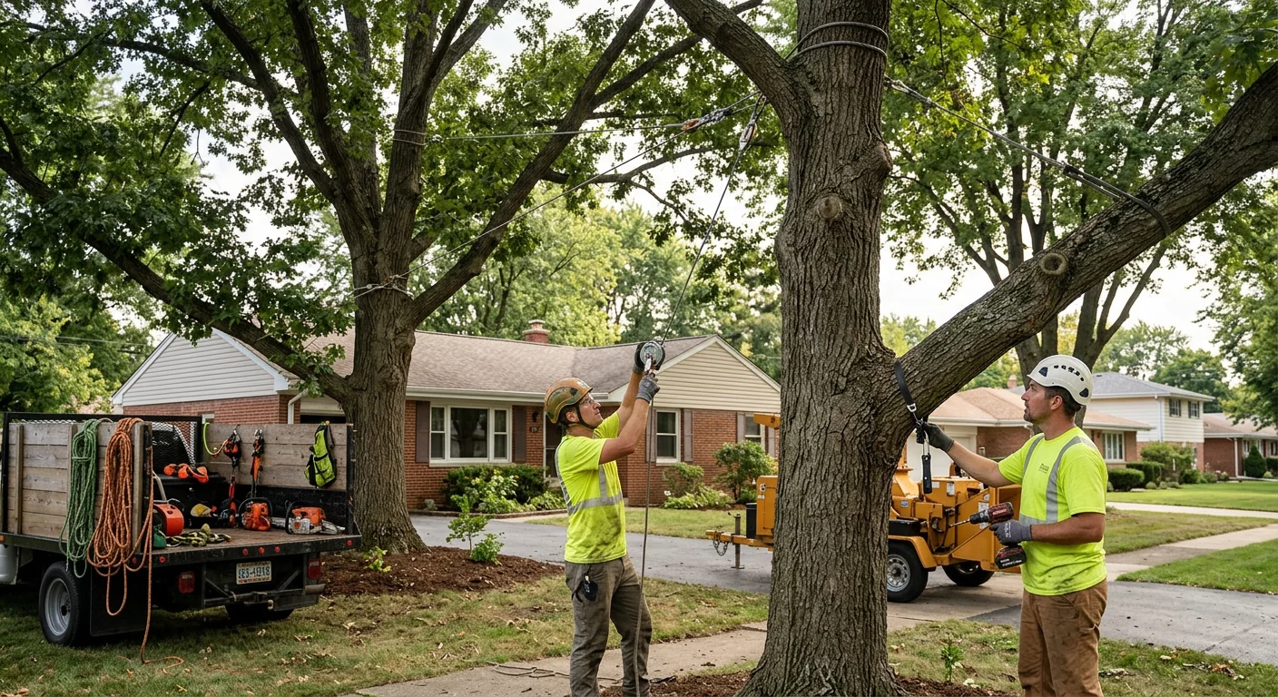 Completed multi-tree canopy support project on a wide Bellwood residential lot