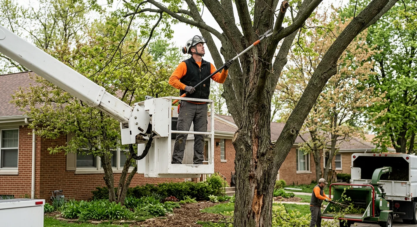 Technician pruning a recovering tree to restore healthy canopy structure in Bellwood