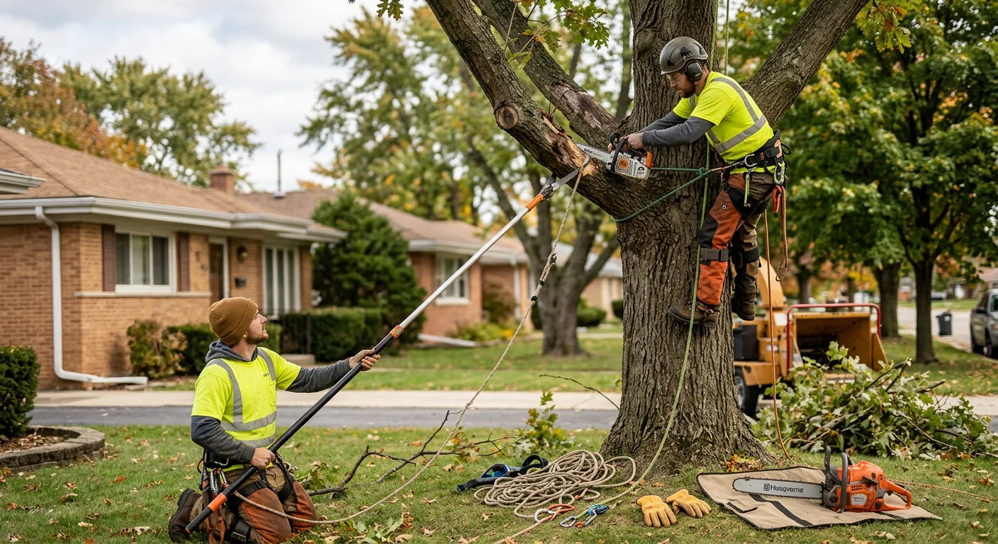 Arborist preparing planting site for new trees in a Bellwood residential yard