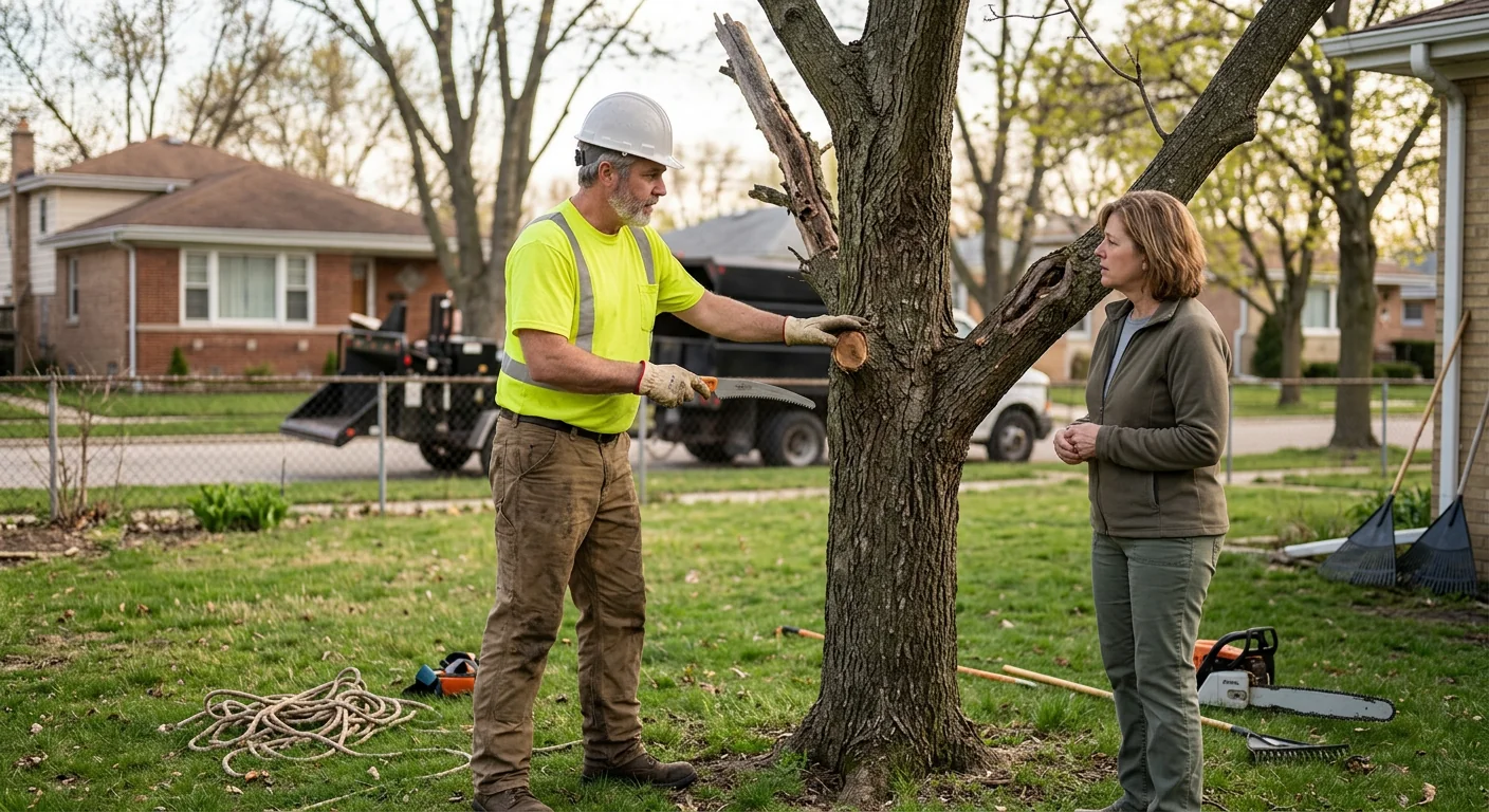 Arborist planting a young shade tree in a Bellwood residential yard