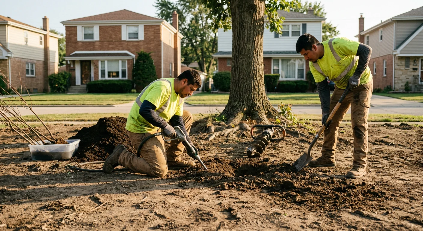 Bare compacted soil area before tree planting and restoration work