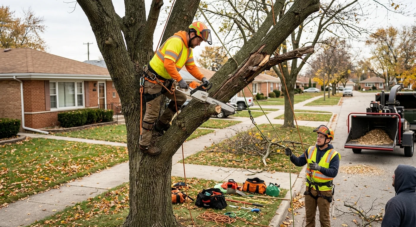 Arborist inspecting a mature tree during a residential risk assessment in Bellwood