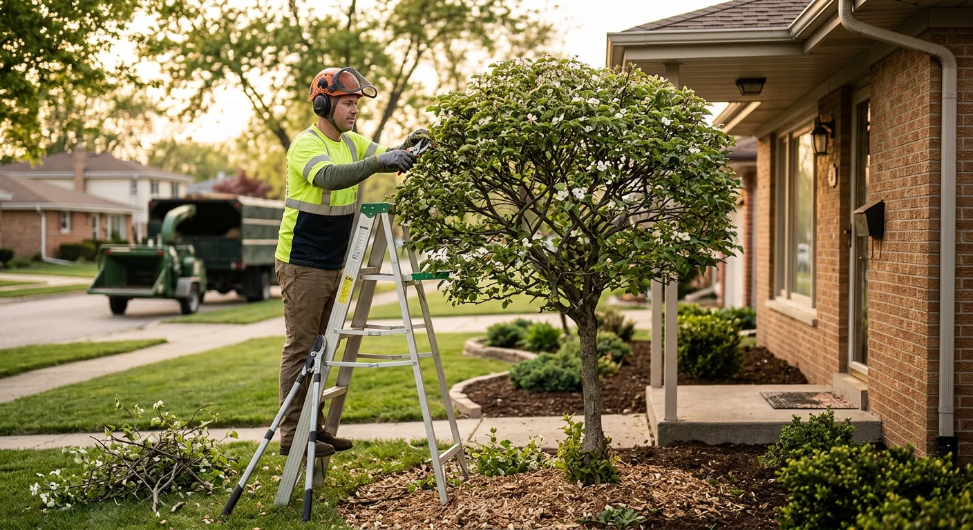 Finished front yard ornamental tree with a clean balanced shape